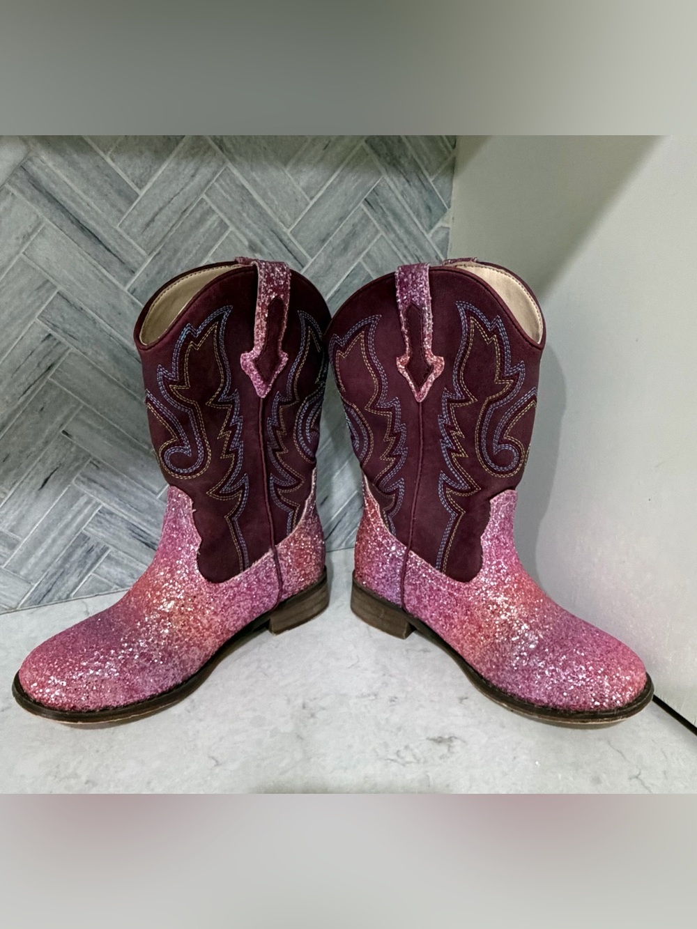 Pink Glitter Ombre Cowgirl Boots - Picture 2 of 2